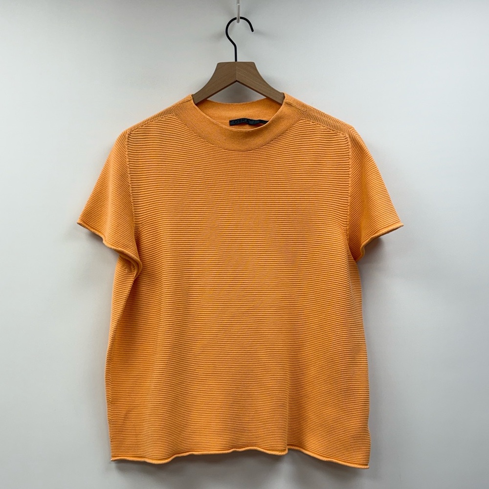 OSKA Chunky Knit Mock Neck Short Sleeve Pullover Sweater Orange